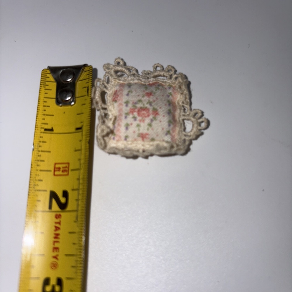 Dollhouse Miniature Pillow Floral Print Handmade White Pink - Picture 4 of 4